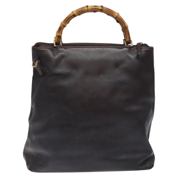 GUCCI Bamboo Hand Bag Leather 2way Dark Brown Gold - Picture 2 of 14